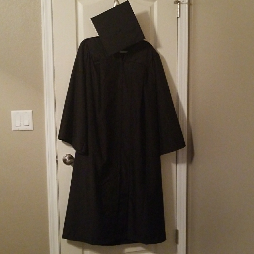 Black graduation gown and cap